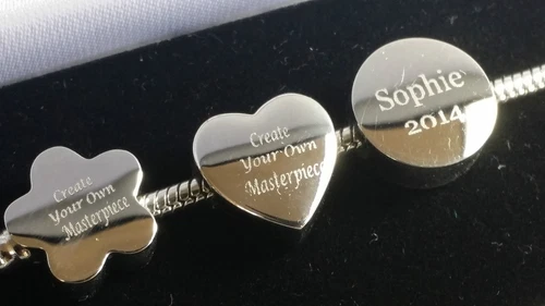 Small Silver Steel Charm Engraved Heart Bead Bracelet, Christmas Gift