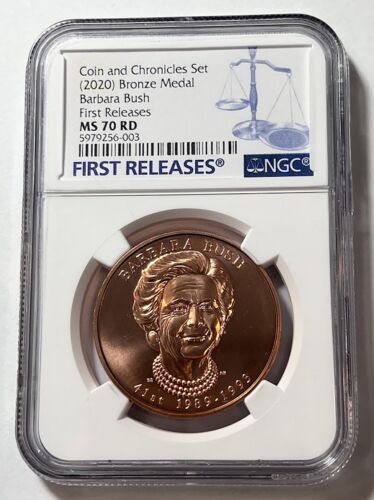 (2020) Bronze Barbara Bush First Releases Medal, NGC MS-70 RED, POP-1