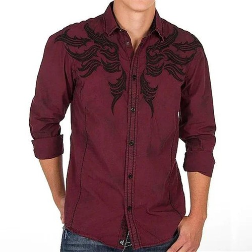 Floral Luxury Men Western Cowboy Long Sleeve Button Up Shirt Mexican Dress - Picture 13 of 15