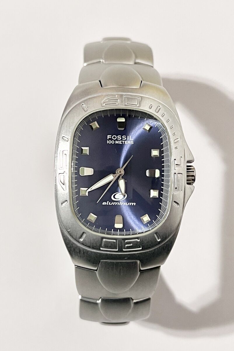 Men's FOSSIL Blue Solid Aluminum Watch AL2313 100 Meter Nice Clean Needs  Battery | eBay
