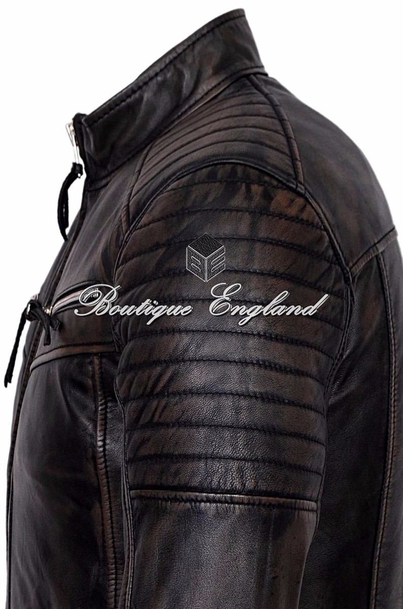 Smart Range Herren Lederjacke – Echtes Napa-Lammleder, Schwarz Vintage, Diamantsteppung, S-3XL, UK