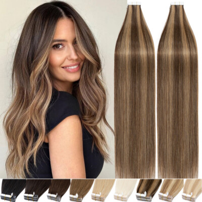 60Stück Tape In Echthaar Remy Human Haar Extensions Haarverlängerung Skin Weft U