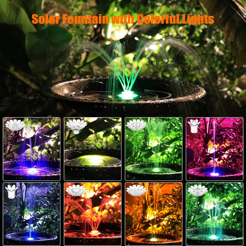 3.5W LED Solar Fountain for Birdbath, Solar Water Fountains with 3000Mah 6 Nozzl - Picture 3 of 12