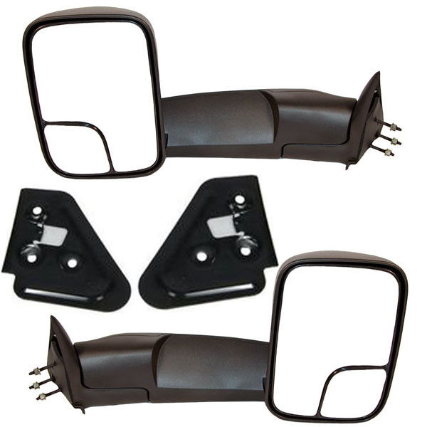 For Ram Pickup Truck Tow Mirror Manual Folding Black w/Support Bracket SET PAIR