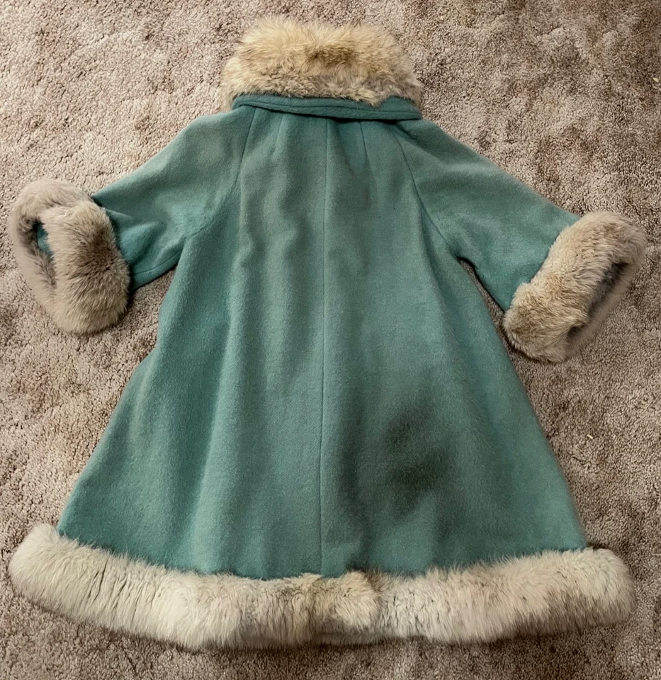 Casaco de lã vintage glamouroso Lilli Ann azul com acabamento de pele de raposa - Imagem 3 de 4