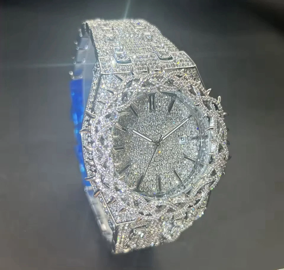 时尚钻石 嘻哈 Lced Qut Bling 珠宝王座 石英腕表 男士 — 第 3/4 张图片