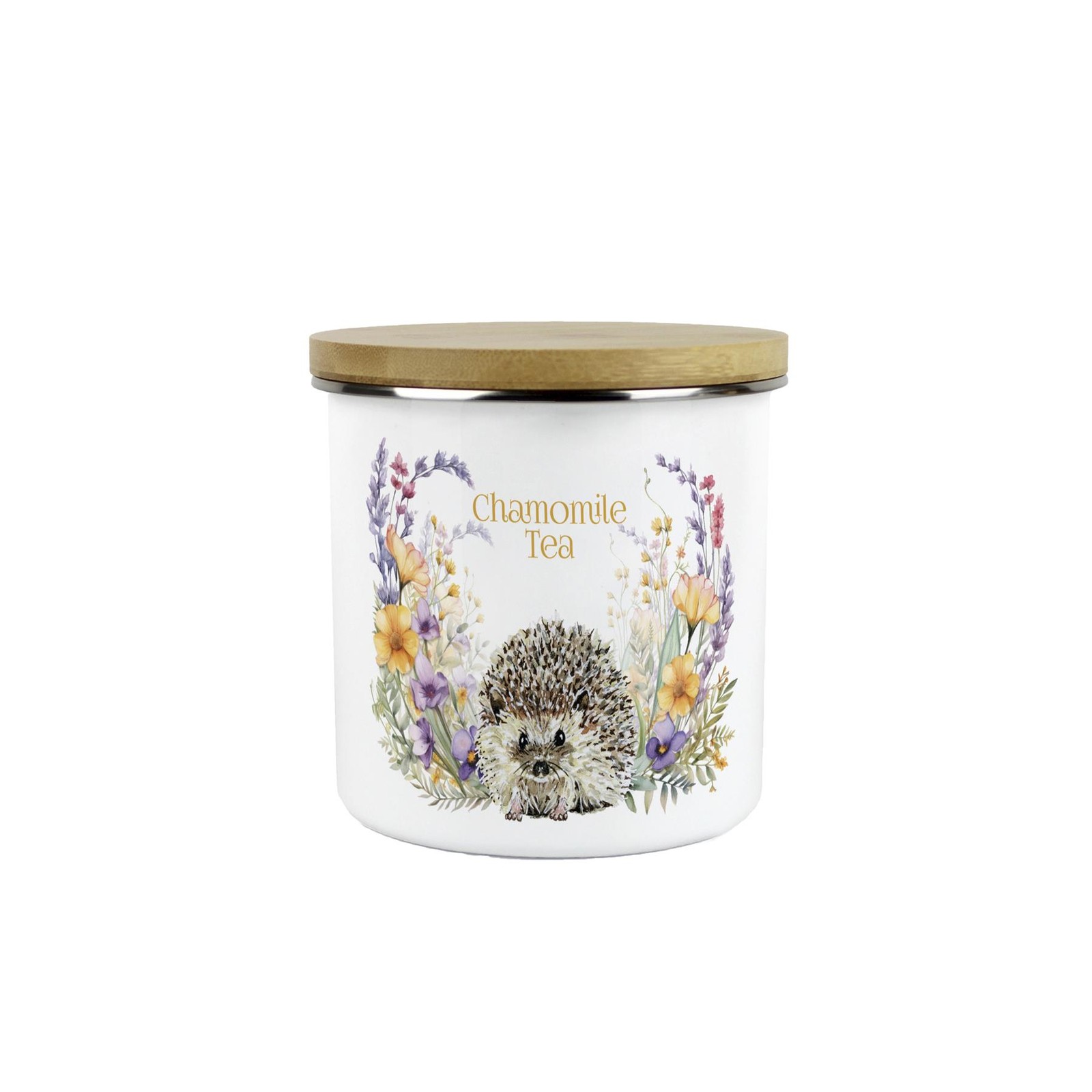 Floral Hedgehog Chamomile Tea Canister - Cute Wildlife Kitchen Storage Jar Gift
