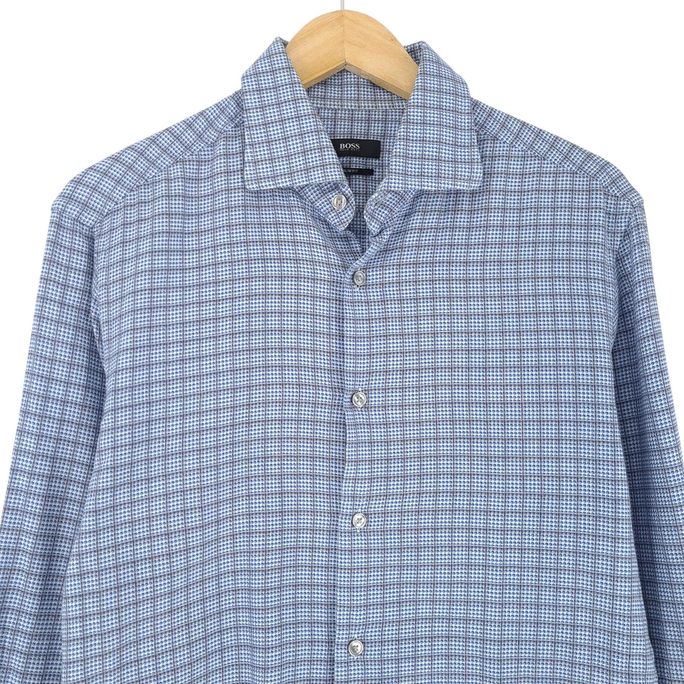 HUGO BOSS Camicia Da Uomo Formale Classica Blu Slim Fit Fs3 Taglia L 41/42 - Immagine 2 di 4