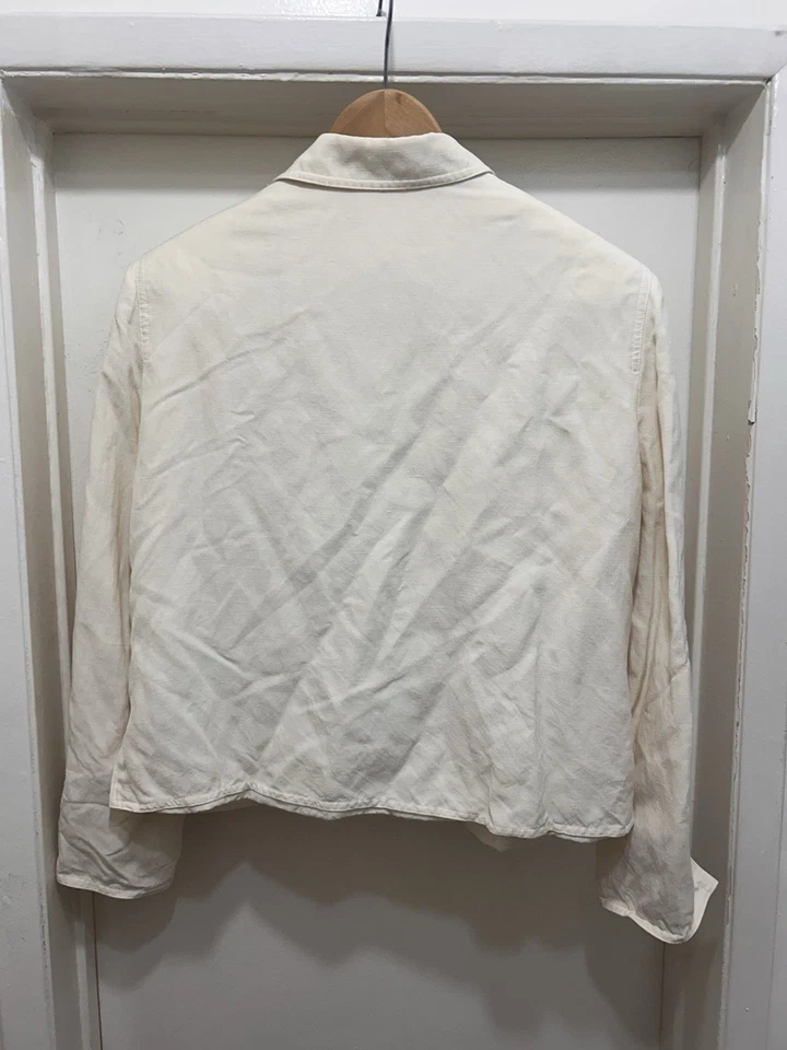 Chaqueta Blazer De Colección Y2K Anne Klein Mujer Seda Lino Marfil Talla 12P 12 Pequeña Usada en Excelente Condición Foto 2 de 4