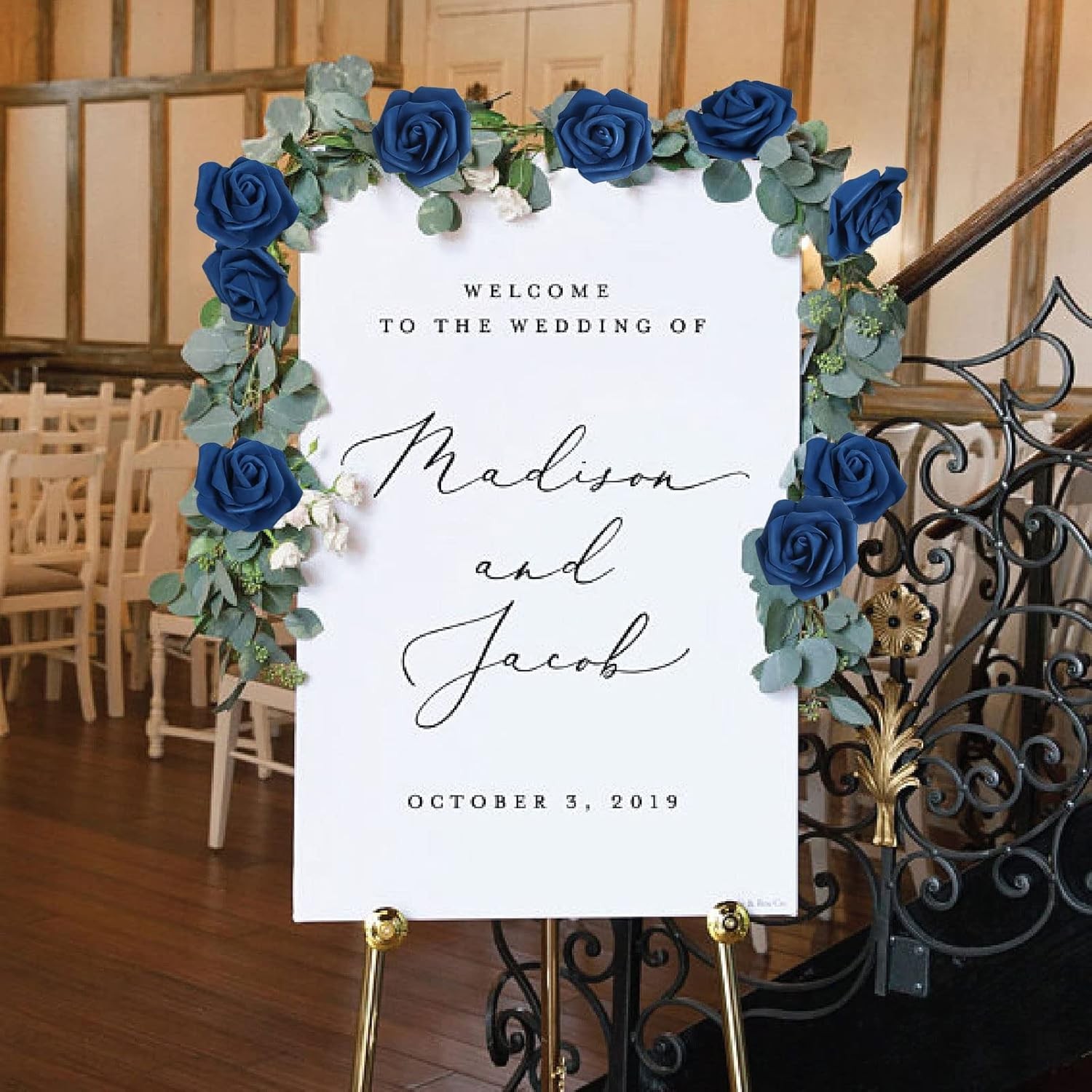 IPOPU Artificial Roses Flowers Heads, 100 Pcs Navy Blue Foam Fake 