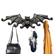 Gothic Coat Hooks Wall Mounted Bat Key Rustic Cast Iron Black Wing Decorative