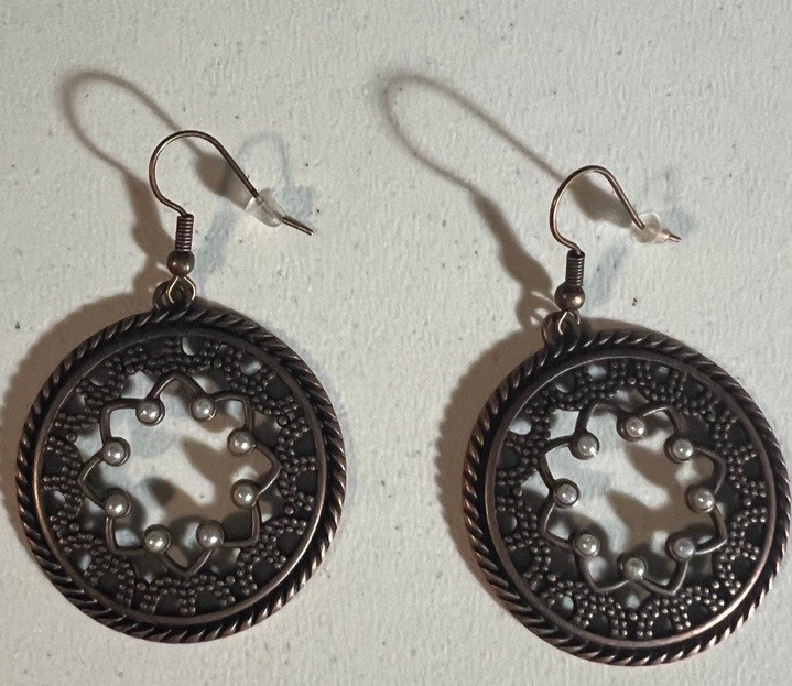 Handmade Copper Colored Beaded Dangle Earrings - image 1