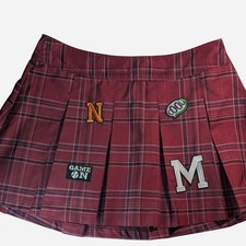 No Boundaries Girls Plaid Pleated Skirt XL Red Pink Patch Accents