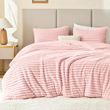 Fluffy Comforter Set Queen Size,3 Pieces Bed Set,Pink
