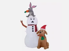 6' Self-Inflatable LED Christmas Snowman w/ Bunny Eating Nose & Dog Yard Decor