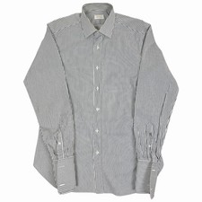 Brioni Made in Italy White/Dark Gray Striped French Cuff Button Down Shirt 15.5