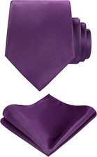 TIE G Solid Satin Woven dyed Color Formal Black Necktie and Pocket Square Sets i