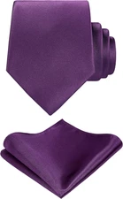 TIE G Solid Satin Woven dyed Color Formal Black Necktie and Pocket Square Sets i