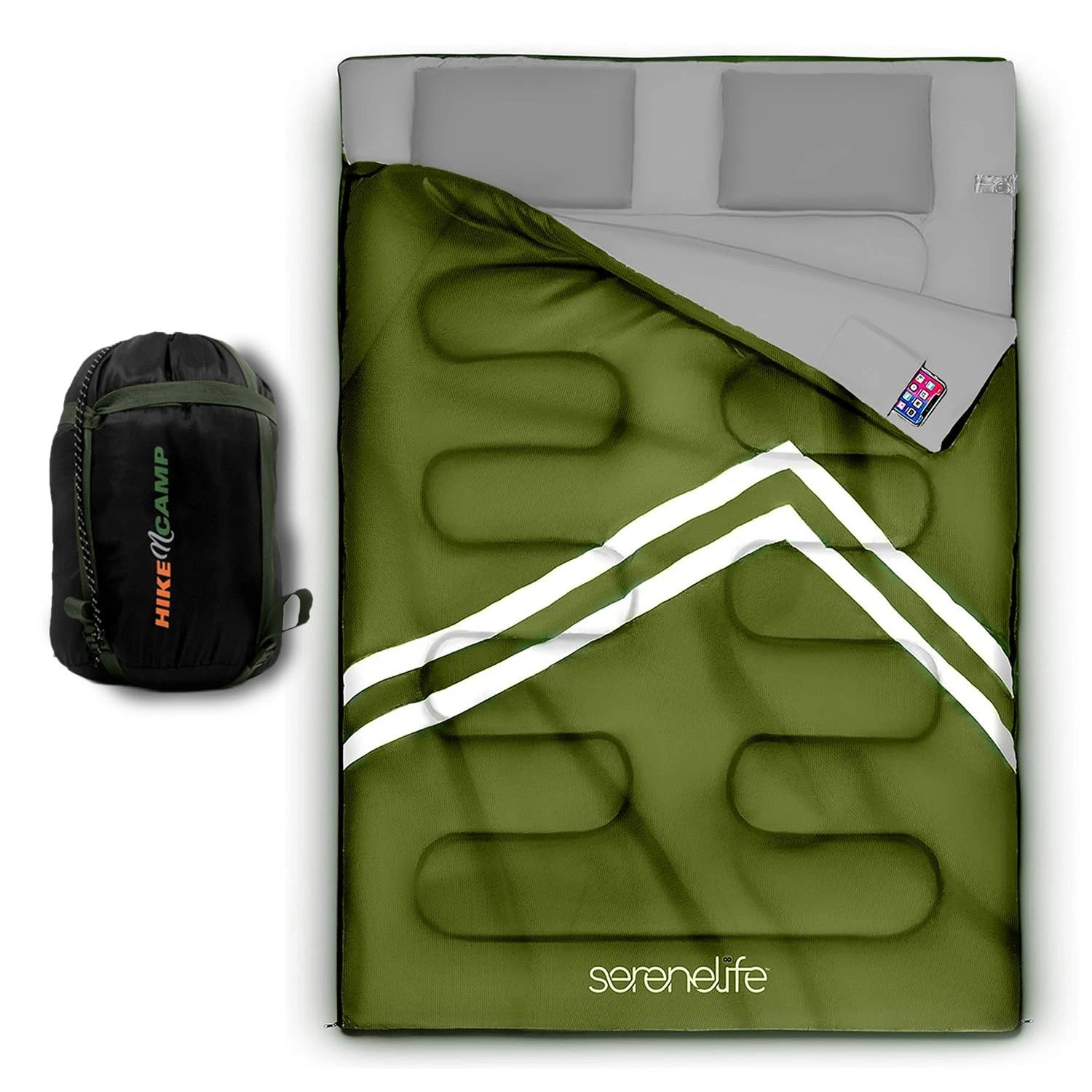 SereneLife Backpacking Sleeping Bag Camping Gear-Double Double Bed, Green