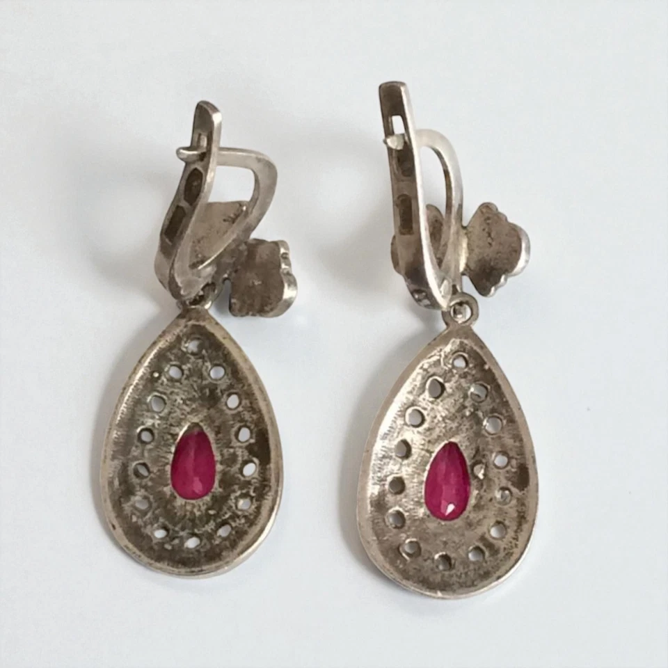 Orecchini vintage in argento sterling 875 con tormalina e strass - eleganti Han - Immagine 3 di 4