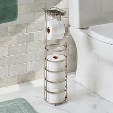 Free Standing Toilet Paper Holder  Reserves Satin Nickel Fully Assembled