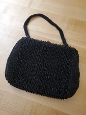 VTG Neusteters Beaded Black Clutch Evening Bag Purse With Beaded Strap