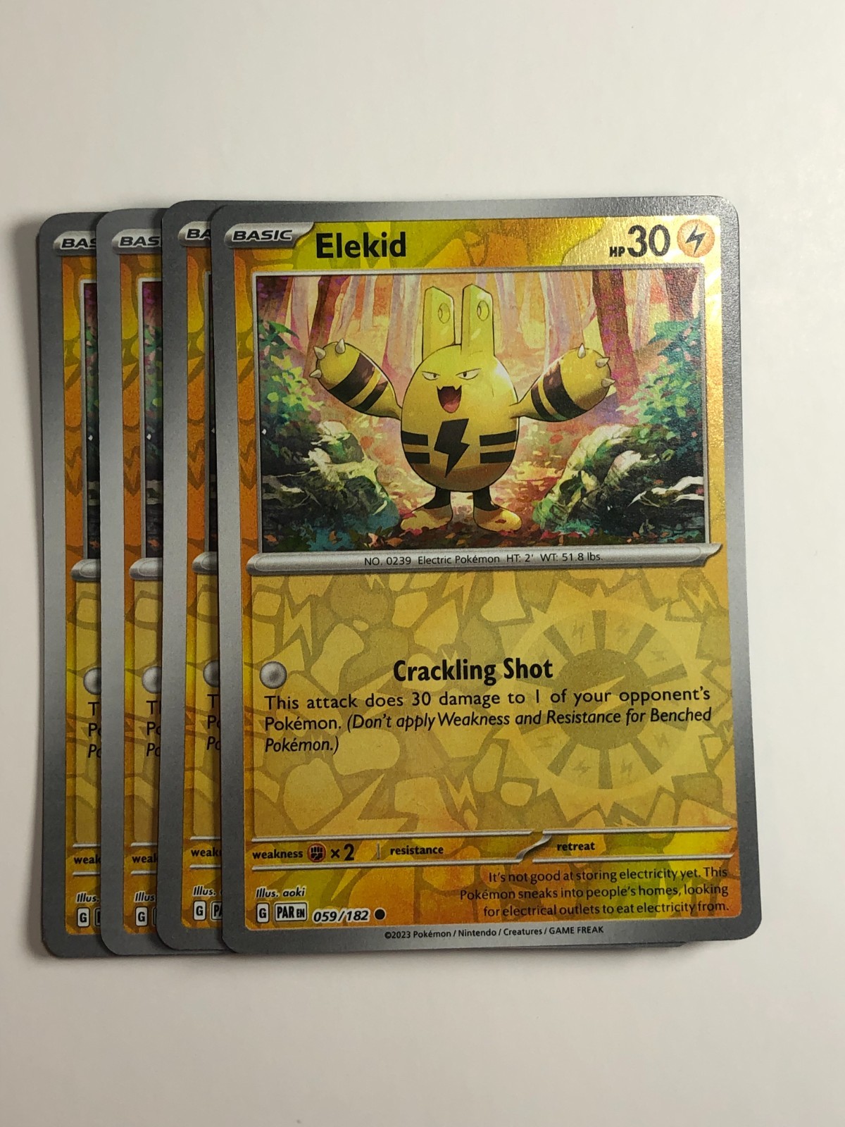 Pokemon TCG Paradox Rift 4x Playset Reverse Holographic Elekid 059/182 Near Mint