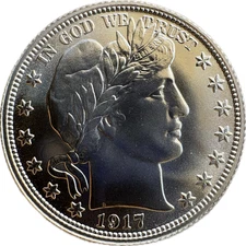 1917-S Dan Carr Barber Quarter O/S on a Silver Barber Quarter High Grade