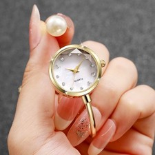 Ladies girls Faux pearl bangle watch