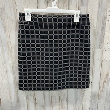 Ann Taylor Loft Black Gray Windowpane Plaid Straight Stretch Skirt 4