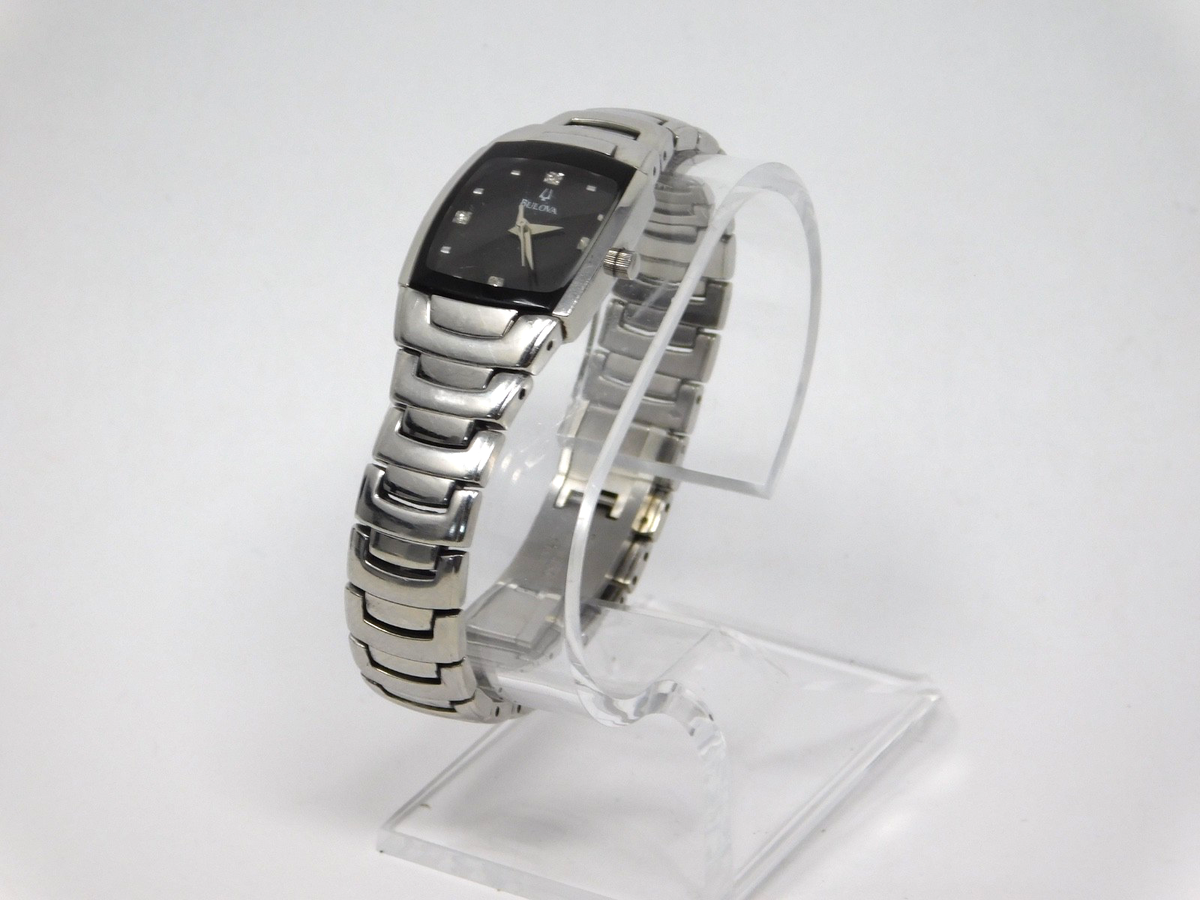 Bulova Black Dial Silver Watch with Diamond Markers Womens Watch Bulova Black Dial Silver Watch with Diamond Markers Womens Watch main image 3
