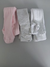 Pack of 3 Baby Tights Ribbed Detail 0-3 Months Pink White Grey Girls
