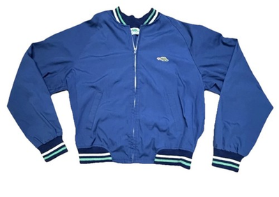 #ad #ad Vintage Sears Alligator Windbreaker Jacket Blue Striped Ribbed L 70s 80s $28.77