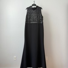 Hobbs London sz 14 Paloma Maxi Gown Black Sequin Mock Neck Dress Mob Wife