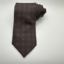 Dellacroce Men's Necktie Brown Abstract Patterns 100% Silk Made In USA