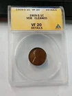 KEY DATE 1909-S VDB Wheat Cent Penny 1C ANACS VF20 Details *Cleaned*