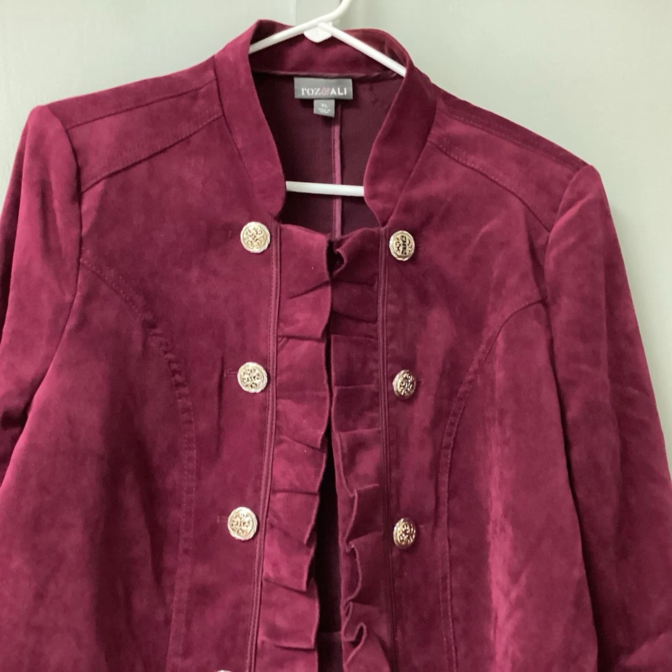 Blazer feminino Roz & Ali XL marrom veludo peito duplo estilo militar - Imagem 4 de 4