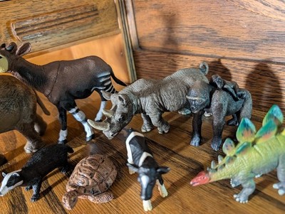 Schleich Animal Figurine Lot Elephant Rhino Okapi Stegosaurus Gorilla 8pc Set