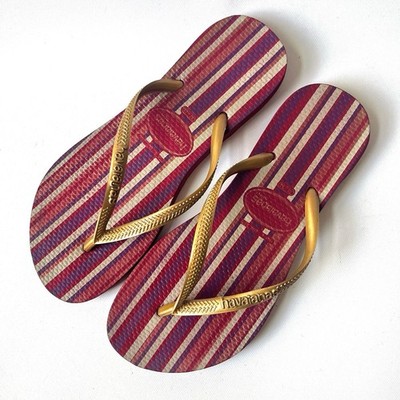 Havaianas Womens Slim Flip Flop Thong Sandals Stripe/Print Rubber US 6 EU 37-38