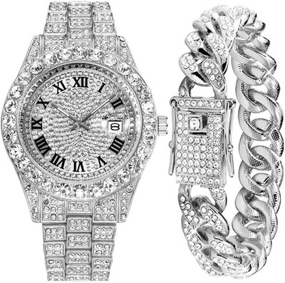 Hip Hop Watches for Men Iced-Out Bling Diamond Luxury Quartz Watches with Date