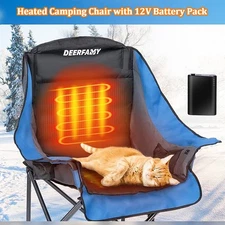 Heated Camping Chair 12V Battery Pack Cup Holder Folding Chair f/Outdoor Sports
