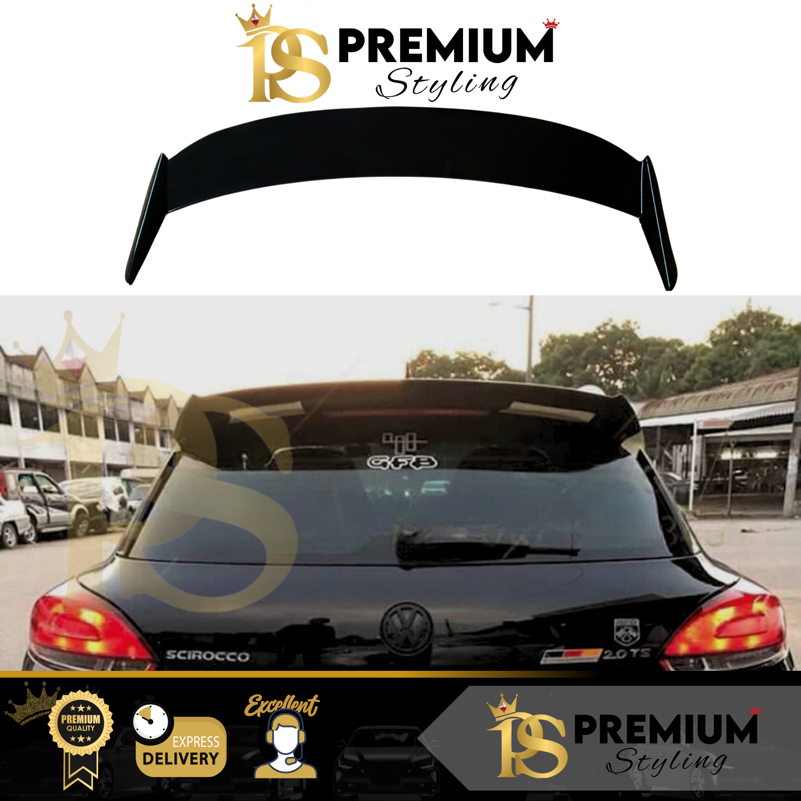 VW Scirocco TSI TDI R Rear Roof Spoiler Wing Gloss Black Osir Style 2015-2017