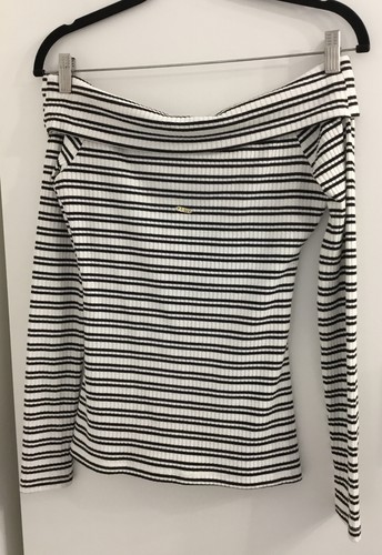 Guess Crossover Long Sleeved Black & White Striped Top Size XS - Picture 2 of 4