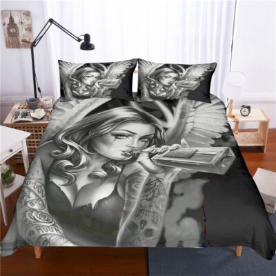 3D Beauty Wings Wine Bottle Grey Quilt Cover Set Bedding Sets Pillowcases 64