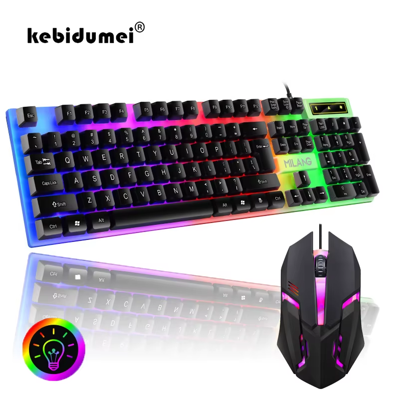 104-Key Wired Mechanical Gaming Keyboard with Floating Buttons and Rainbow Backlight for Enhanced Precision and Style
