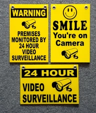 (3)  24 HOUR VIDEO SURVEILLANCE SMILE YOU'RE ON CAMERA SECURITY SIGNS 8x12   NEW