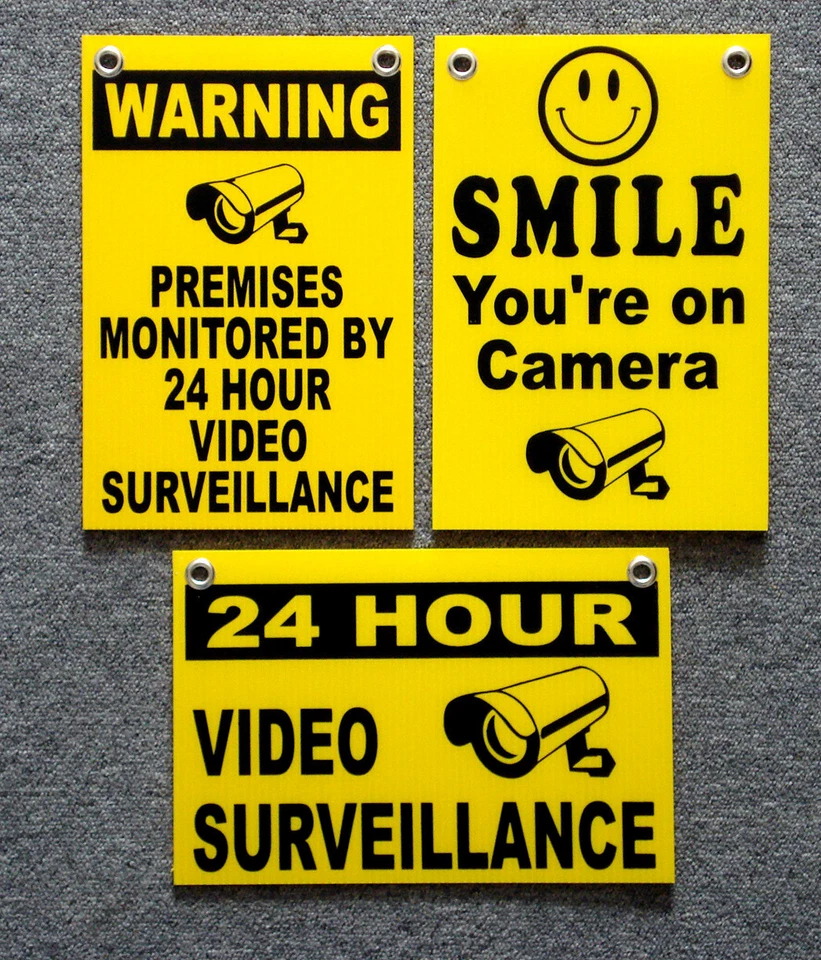 HARRINGTON SIGNS (3) 24 HOUR VIDEO SURVEILLANCE SMILE YOU'RE ON CAMERA SECURITY SIGNS 8x12 NEW