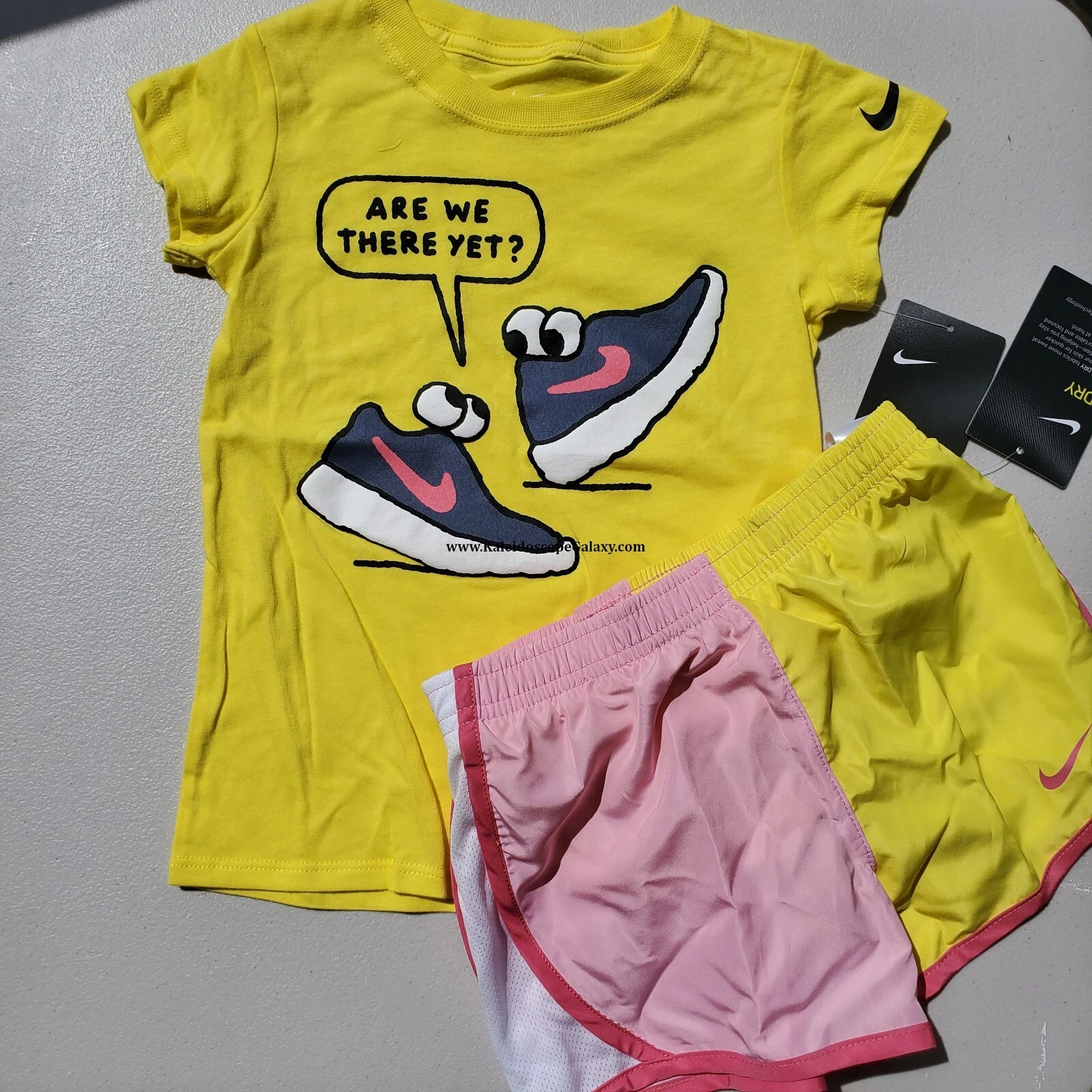 Nike Girls Size 4 Summer Running Shorts & T-Shirt Pink Yellow Dri-fit