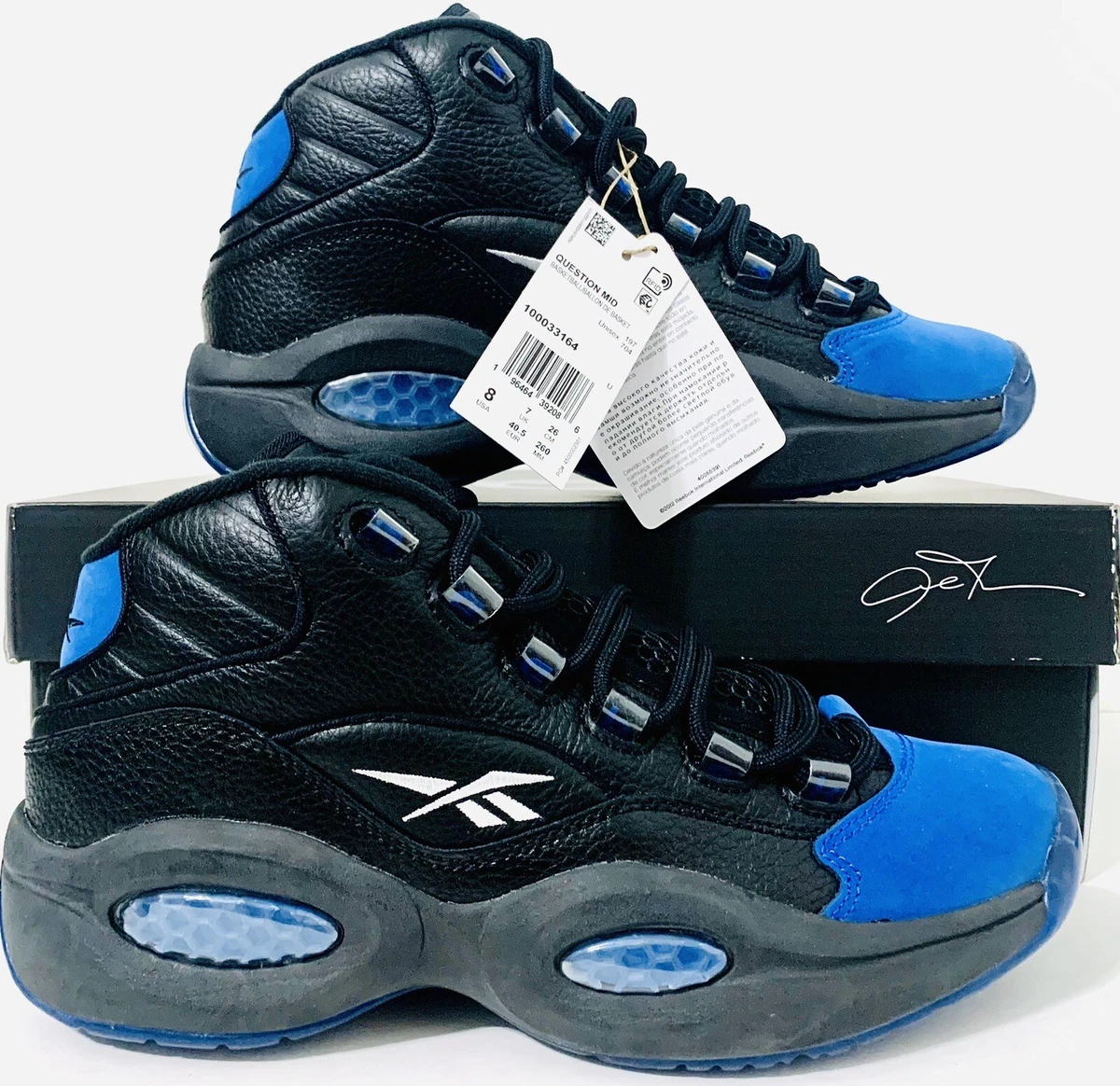 Reebok Men s A.I. Question Mid Shoes Sz 8 Blk Elec. Blue