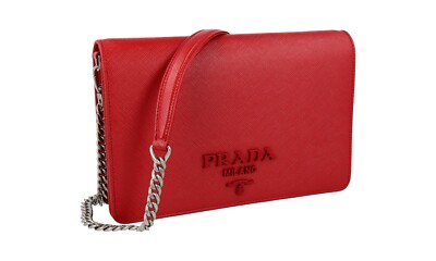 PRADA Saffiano Leather Mini Shoulder Hand Bag - Fuocco Red - NEW